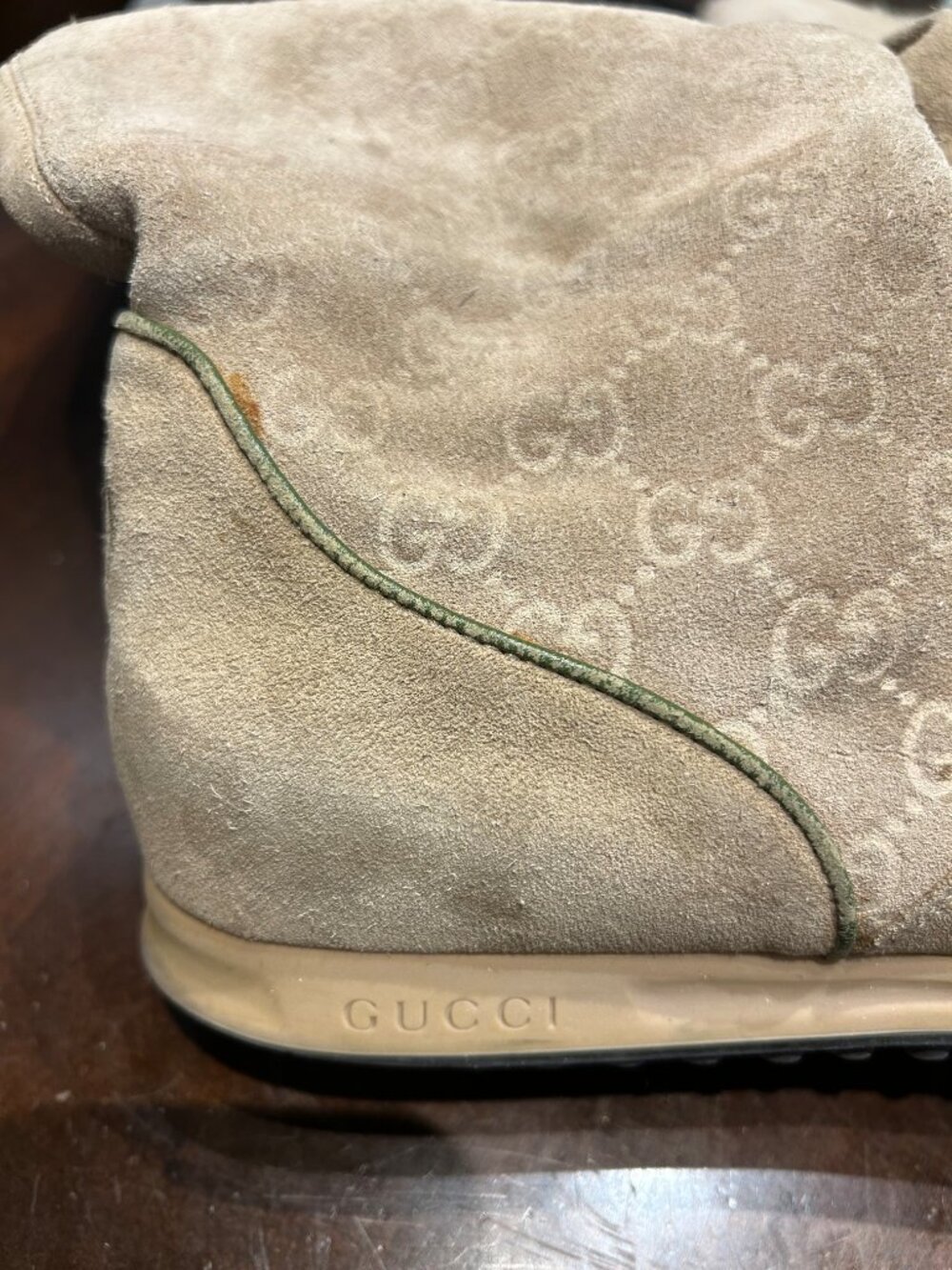Authentic Womens Gucci Beige 163482 Guccissima Suede Shearling Boots 38 US/8 - Picture 9 of 16